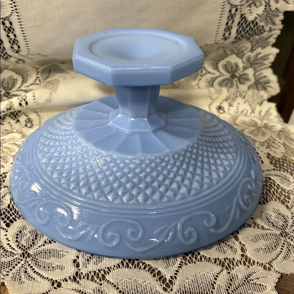 Antique Jeannette Glass 1920's Delphite Blue Pedestal Bowl Plate Dish - Picture 3 of 4